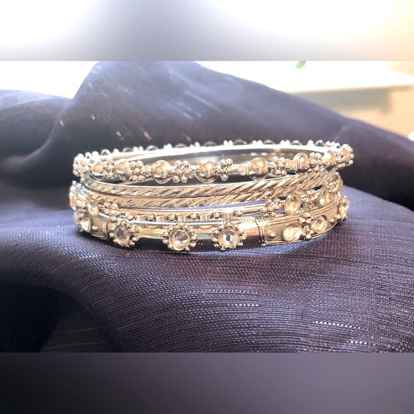 Silver Tone 5pc Bangle Bracelets - Picture 3 of 6